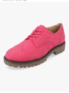 Journee Collection Pink Suede Lace-Up Wingtip Oxford